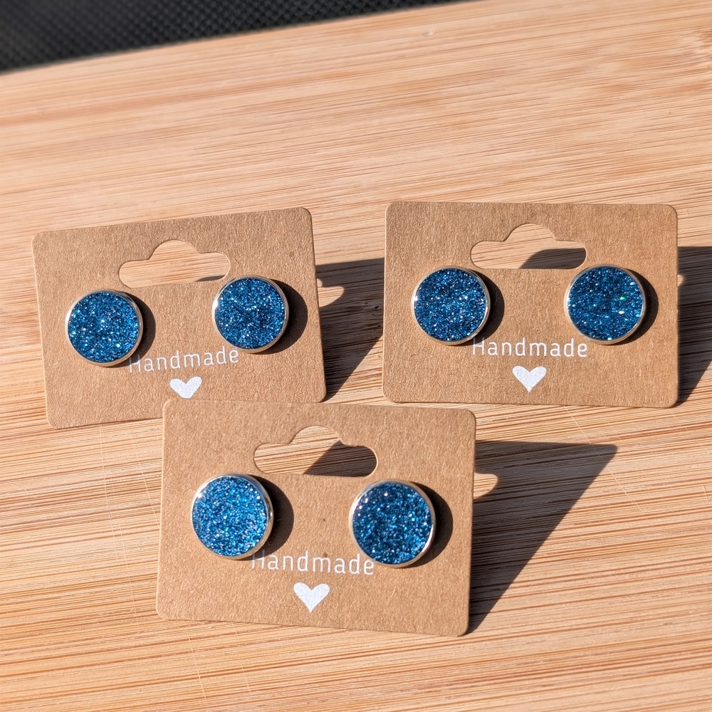 Handmade Blue Glitter Earrings